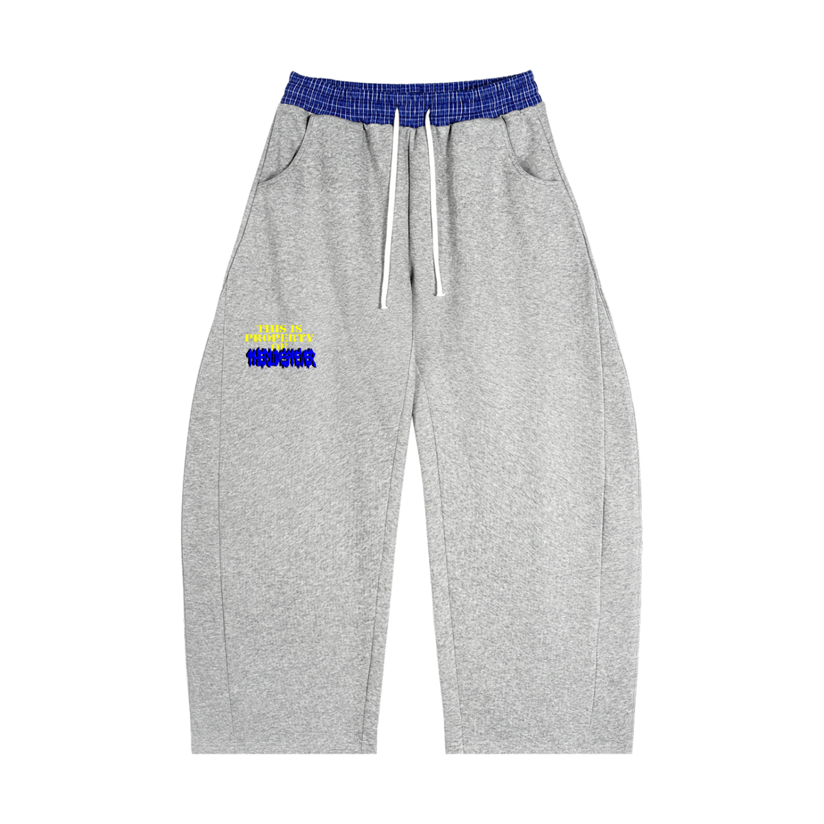 TheRudestEver Plaid Waistband Barrel Sweatpants